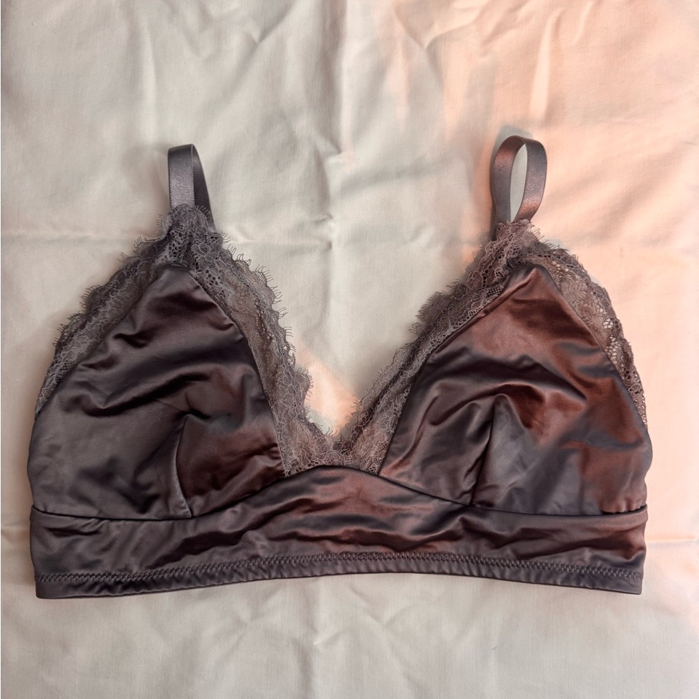 Auden Satin Lace Bralette - Gray